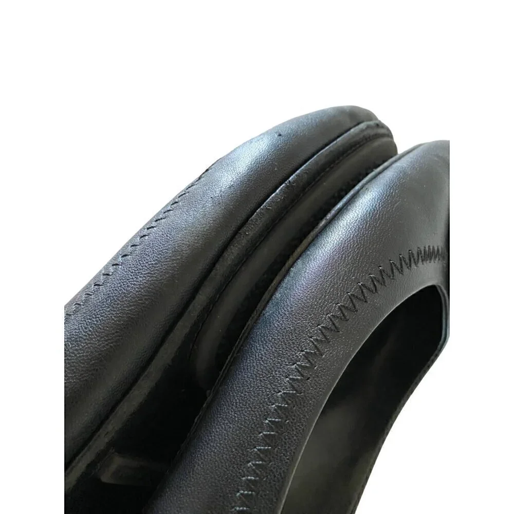 Tory Burch Minnie Travel Ballet Flats 6.5 Black Napa Leather Logo Shoes‎